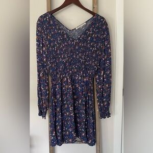 American Rag - Smocked Floral Long Sleeve Mini Dress - Size Large